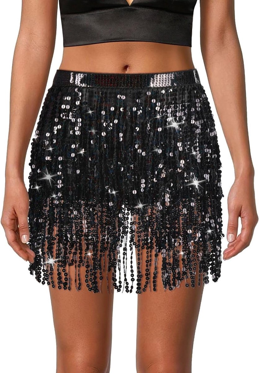 Pailletten Bellydance Rok met Franje en Kwastjes voor Dames, Geschikt voor Dans en Feestelijke Gelegenheden