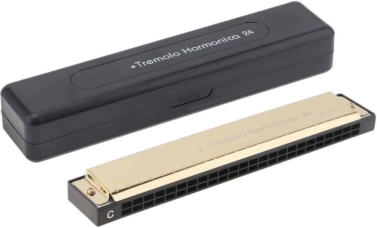 Dailygoods- Mondharmonica Tremolo 24 Gaten - Professionele Mondharmonica - Diatonische Mondharmonica - Geschikt voor Kinderen/Volwassenen - Roestvrij Staal - Goudkleurige Behuizing - Harmonica