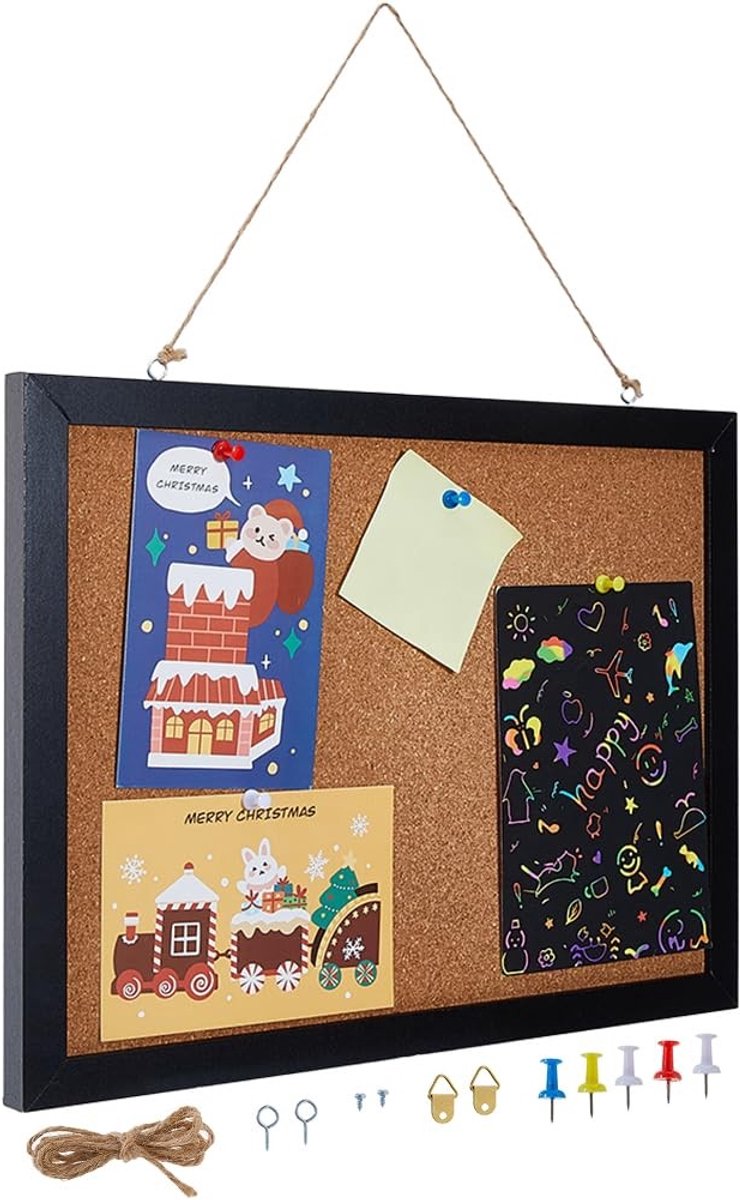 Dailygoods- Kurkbord Multifunctioneel - Kurkbord Prikbord - Displaystandaard voor Broches - Wandgemonteerd - Houten Frame - Creatieve Decoratie - Displaybord