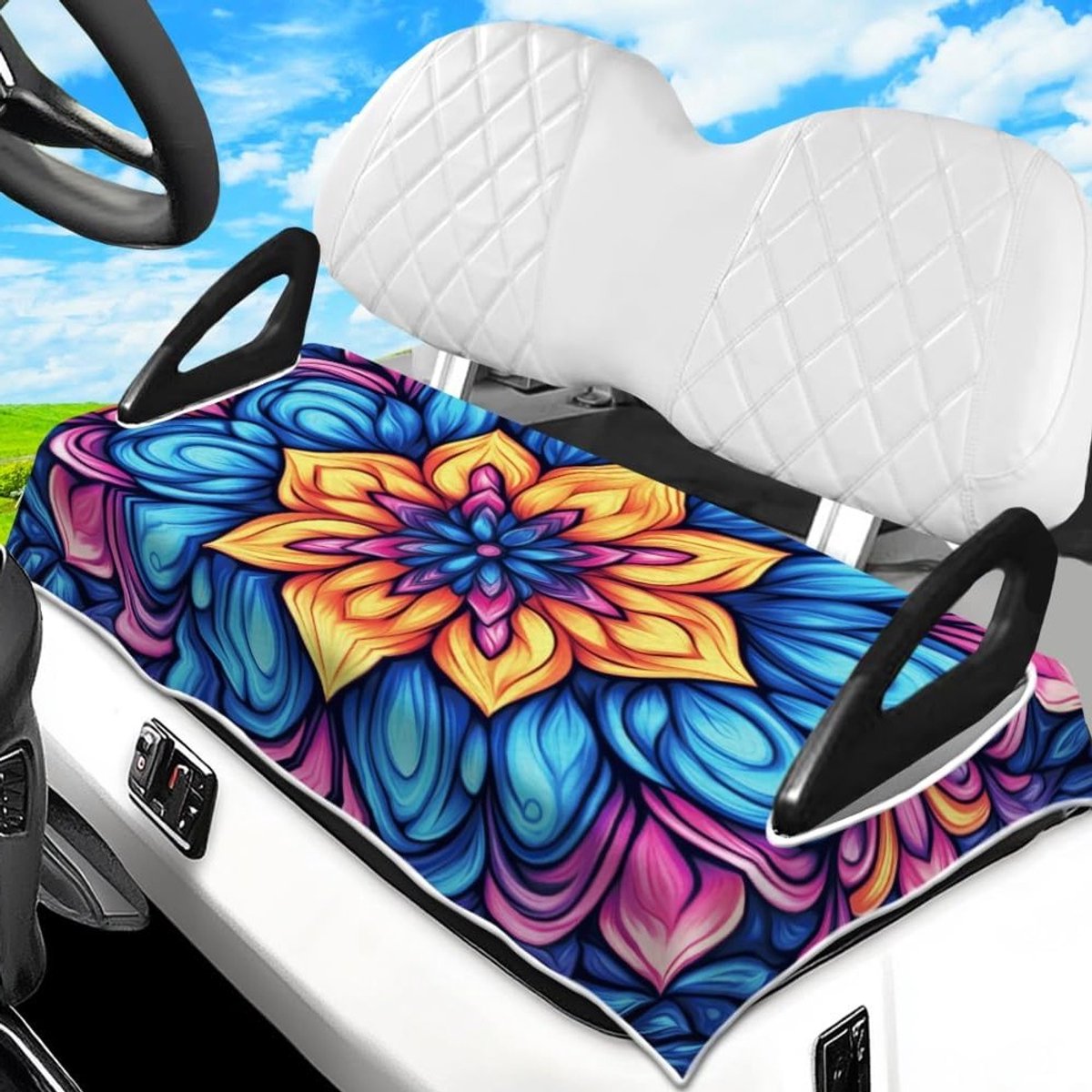 Golfkar Stoelhoezen Handdoek met Mandala-patroon - 100% Microvezel, Universele Pasvorm voor Golfaccessoires, Ideaal voor Clubauto's en EZGO Modellen, 129 x 78 cm