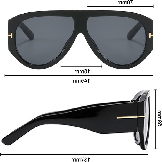 Set van 2 oversized retro zonnebrillen voor mannen en vrouwen, grote vierkante zonnebrillen met UV400 bescherming, perfect voor de jaren '70 stijl van Merkloos — afbeelding 3