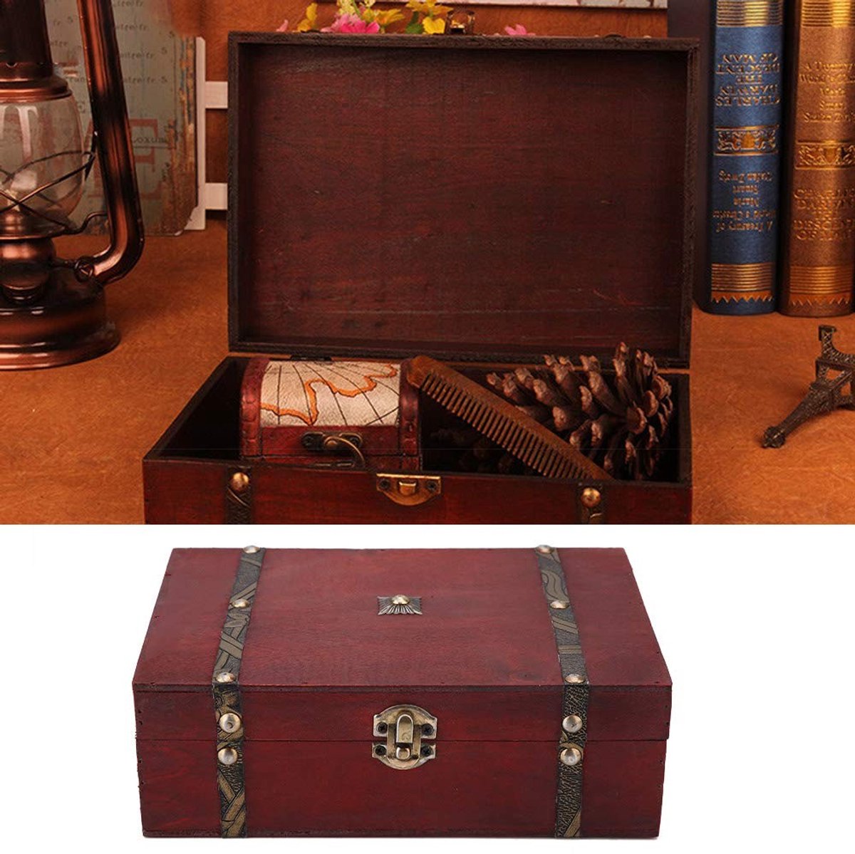 Dailygoods- Opbergdoos Duurzaam - Houten Juwelendoos met Slot - Sieradendoos voor Volwassenen - Vintage Stijl - Perfect Cadeau voor Vrouwen
