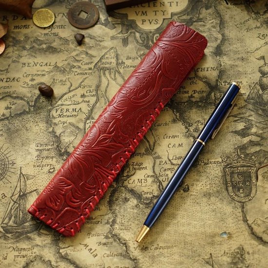 Dailygoods- Pen Sleeve - Lederen Vintage Pouch - Potlood Case - Voor 1 Pen - Hoogwaardig Reliëfproces - Uniek Ontwerp - Pennenhoes — afbeelding 2