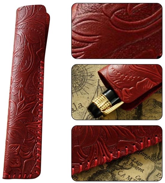Dailygoods- Pen Sleeve - Lederen Vintage Pouch - Potlood Case - Voor 1 Pen - Hoogwaardig Reliëfproces - Uniek Ontwerp - Pennenhoes — afbeelding 4