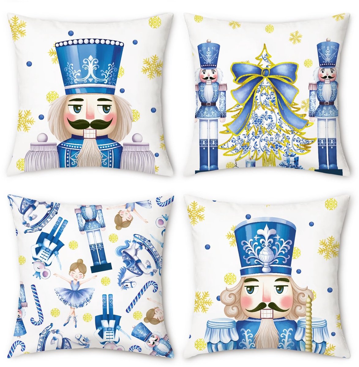Dailygoods- Kussensloop Set van 4 - Fluwelen Kussenslopen - Kerst Decoratie - Notenkraker Thema - 45 x 45 cm - Verborgen Ritsontwerp - Kussenhoezen