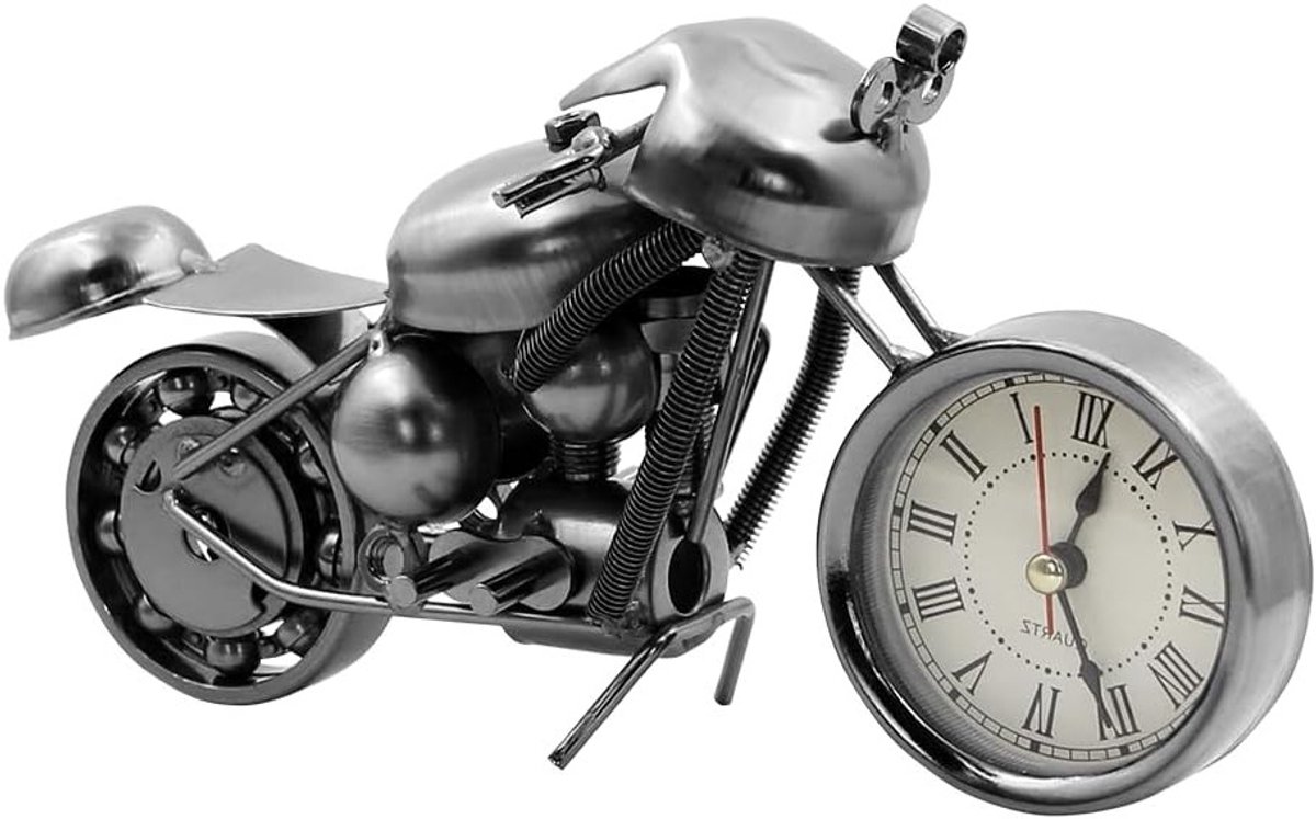 Vintage Metalen Motorfiets Model met Klok - Retro Motorfiguren Collectie voor Kantoor, Cadeau voor Kinderen, Mannen en Vaderdag, Verjaardag en Kerstmis