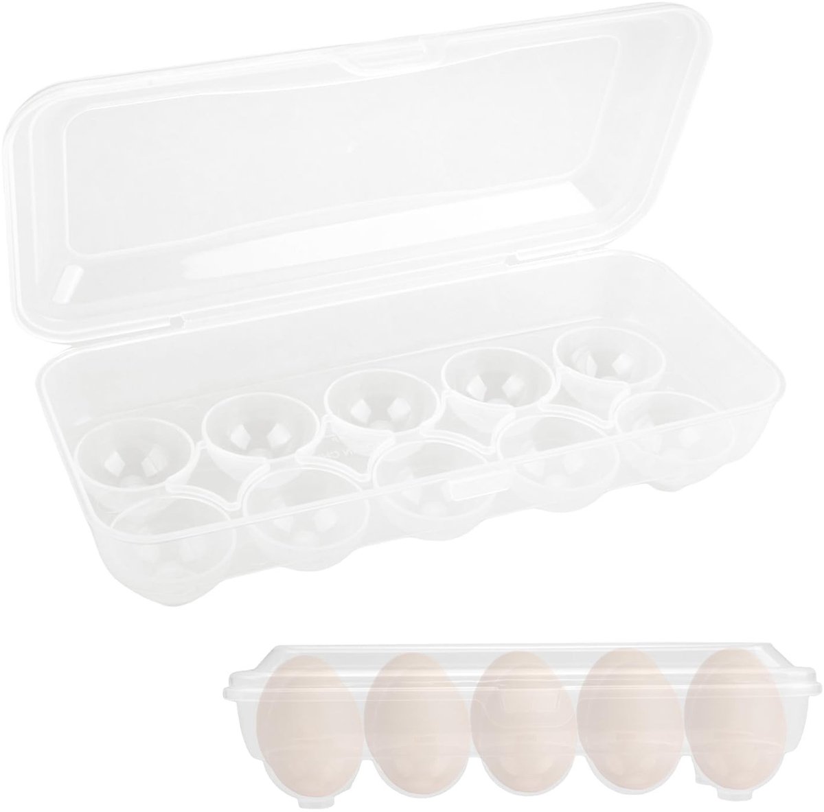 Dailygoods- Eierdoos 2 Stuks - Kunststof - 10 Groeven - Luchtdicht - Stapelbaar - Afmeting 27 × 11,5 × 7,5 cm - Geschikt voor koelkast - Eiercarton