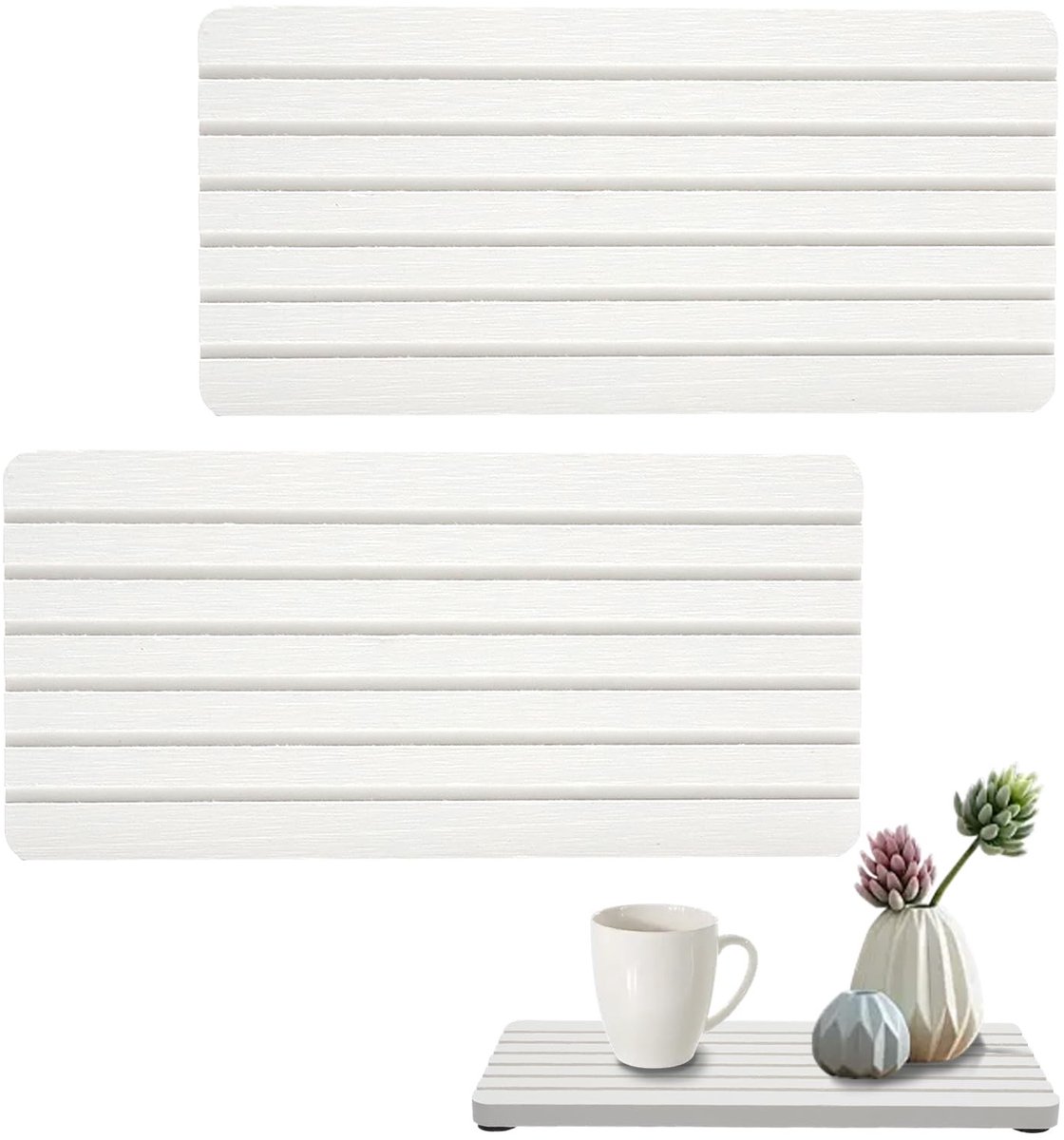 Dailygoods- Onderzetters Waterabsorberend - 2 Stuks - Antislip - Diatomietsteen - Badkamer/Keuken - 21 x 10 x 0,9 cm - Druipmat