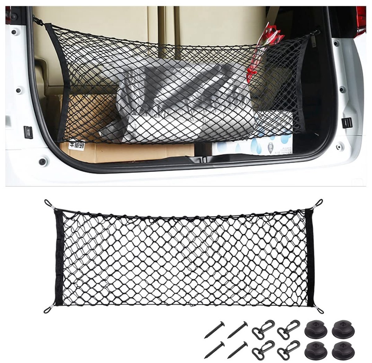 ZEYNOMAX- Opbergnet Uitbreidbaar - Universeel voor Auto/SUV - Duurzaam Nylon - 4 Haken - 100 x 30 cm - Stabiliteit en Veiligheid - Bagagenet