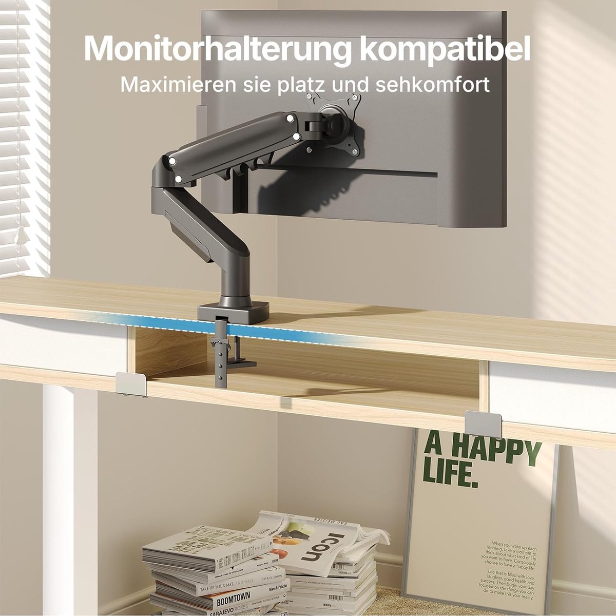 Premium elektrisch zit-sta bureau met lades 100 x 60 cm, 4 memory functies, in hoogte verstelbaar 72–118 cm, ergonomisch werkbureau met C-klem compatibiliteit, licht hout look
