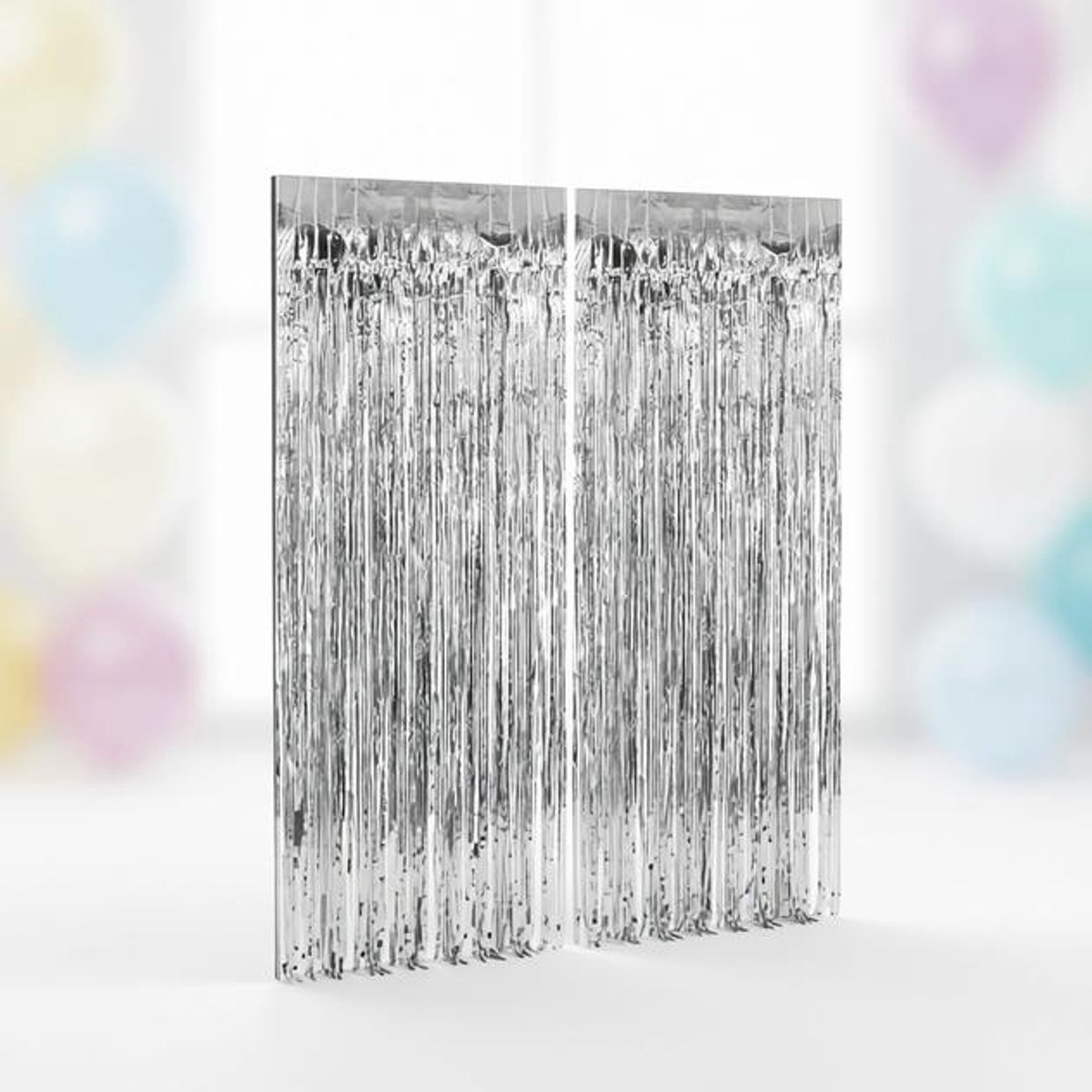 ElleMooi 2x Zilveren Folie Gordijn – 1x2m Achtergrond Ringgordijnen voor Verjaardag, Bruiloft & Feest – Herbruikbare Decoratie