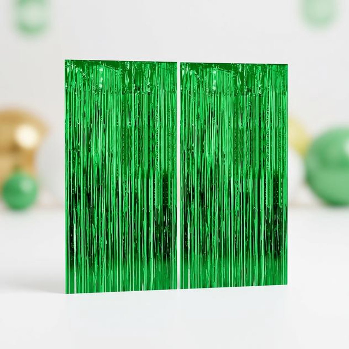 ElleMooi 2 Lametta Metalen Gordijnen Groen - Folie Gordijn Achtergrond Ringgordijnen - 100x200 cm - Decoratie voor Verjaardag Bruiloft en Partij