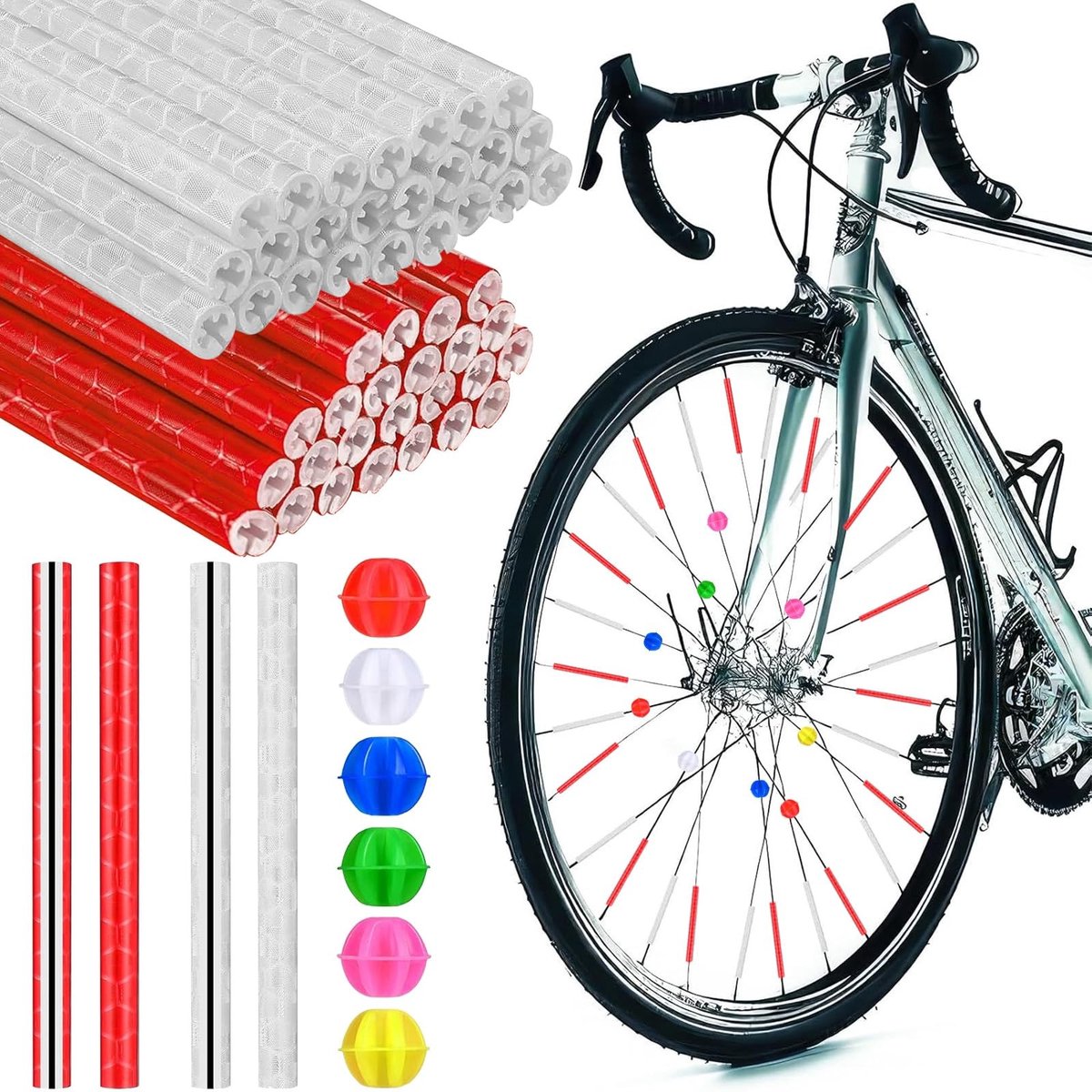 Dailygoods- Spaakreflectoren 48 Stuks - Fietsreflectoren - Kattenogen - Veiligheid - Fietsaccessoires - Zilver/Rood