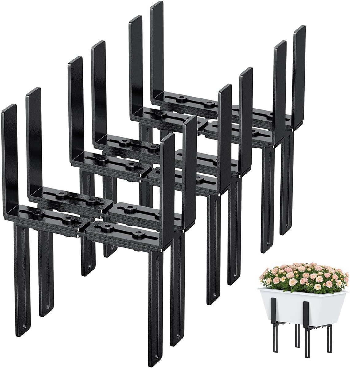 Bloembakbeugels - Zonder Boren Montage - 6 Stuks - Verstelbaar 15-32 cm - Voor Balkonhekken en Terras - Zwart
