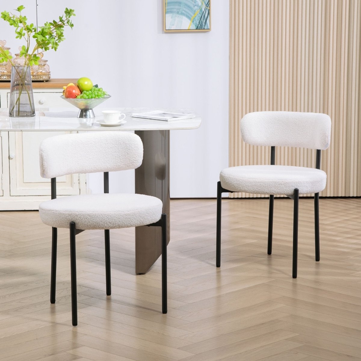 REDOM Eetkamerstoelen Set Van 2 - Gestoffeerde Zitting En Rugleuning - Modern - Polyester - Crèmewit - 51 × 51 × 76 cm Crème wit