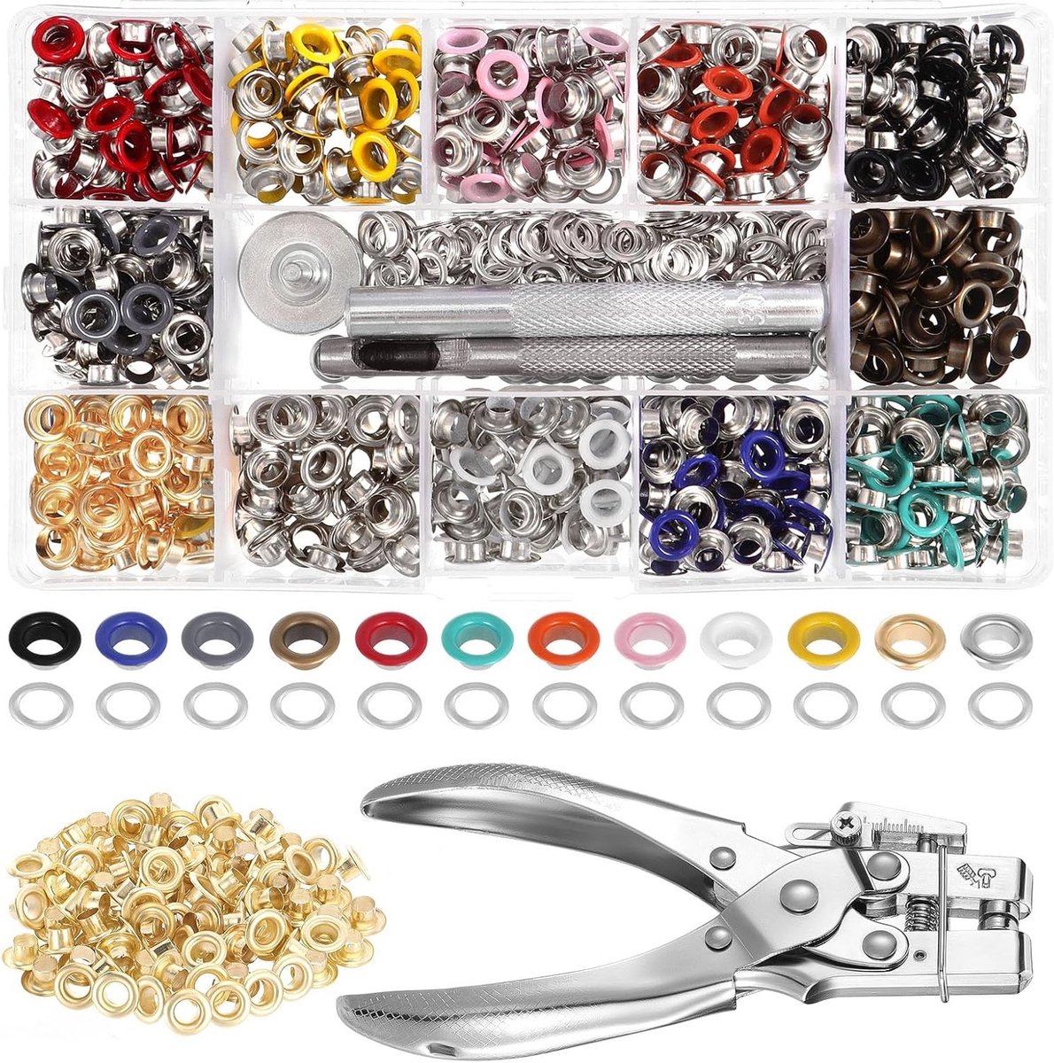 Oogtangen Set met 700 Stukken Ogen van 5 mm - Oogpons Gereedschap met 13 Kleuren voor DIY, Zeildoek, Stof en Leren Riemen