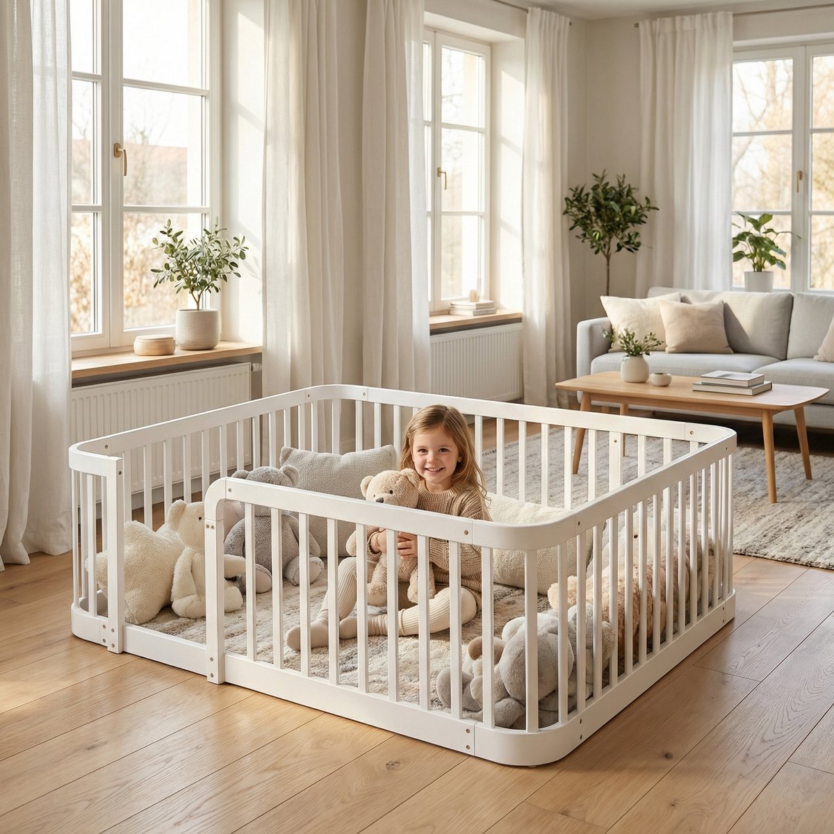 Clruro Baby box - 140x200 - Modulair baby box met veilige spijlafstand en afgeronde hoeken - kunststof - wit