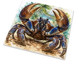 Wanddecoratie Tegeltje - Kokoskrab Birgus latro Aquarel - Krab op Tropisch Eiland Kunst - Stoer Cadeau voor Dierenliefhebbers - Glanzend Tegeltje met Hanger - 15x15 cm