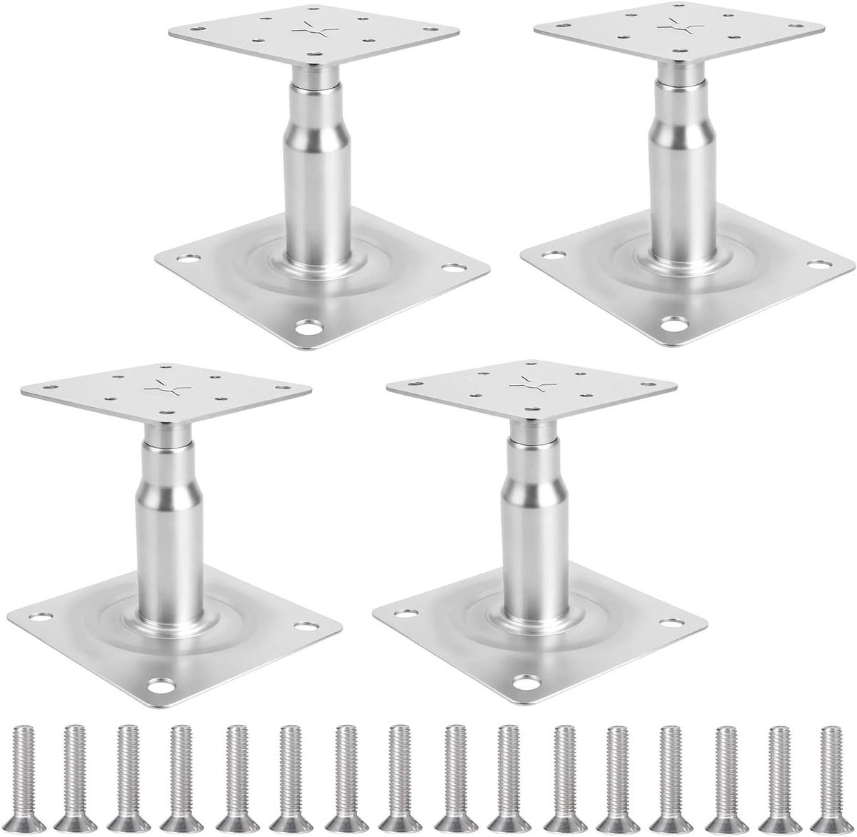 Verstelbare Paalsteunen, 4 Stuks, Inclusief 16 Schroeven, Voor Hekken, Carports en Pergola's, 100-140 mm Hoogte Instelbaar