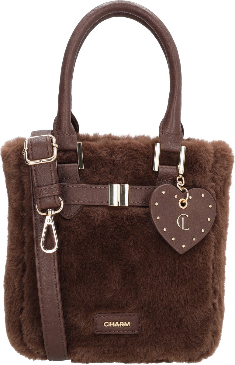 Charm London Stockholm Handtas - Bont Tas - Fur - Crossbody - Schoudertas - Verstelbare Schouderband - Hart Bag Charm - Gouden Details - Dames - Donkerbruin