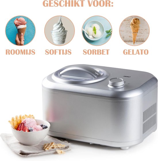 IJsmachine met Compressor - Zelfvriezend apparaat - Zelf ijs maken - Ingebouwde vriesfunctie - 1 liter - Zilver — afbeelding 2