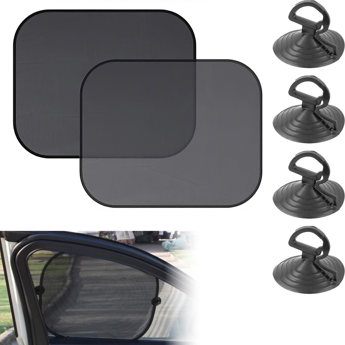 LAUZY- Autozonwering UV-bescherming - Zonnescherm Auto - 2 Stuks - 4 Zuignappen - 44 x 35 cm - Geschikt voor SUV's en Kleine Auto's