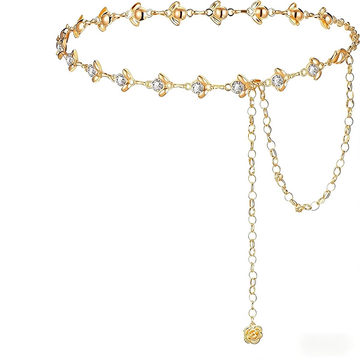 Dailygoods- Ketting Riem Dames 47 Inch - Gouden Legering - Slank Ontwerp - Strass-Steentjes - Kostuum/Sieraden - Lichtgewicht en Comfortabel