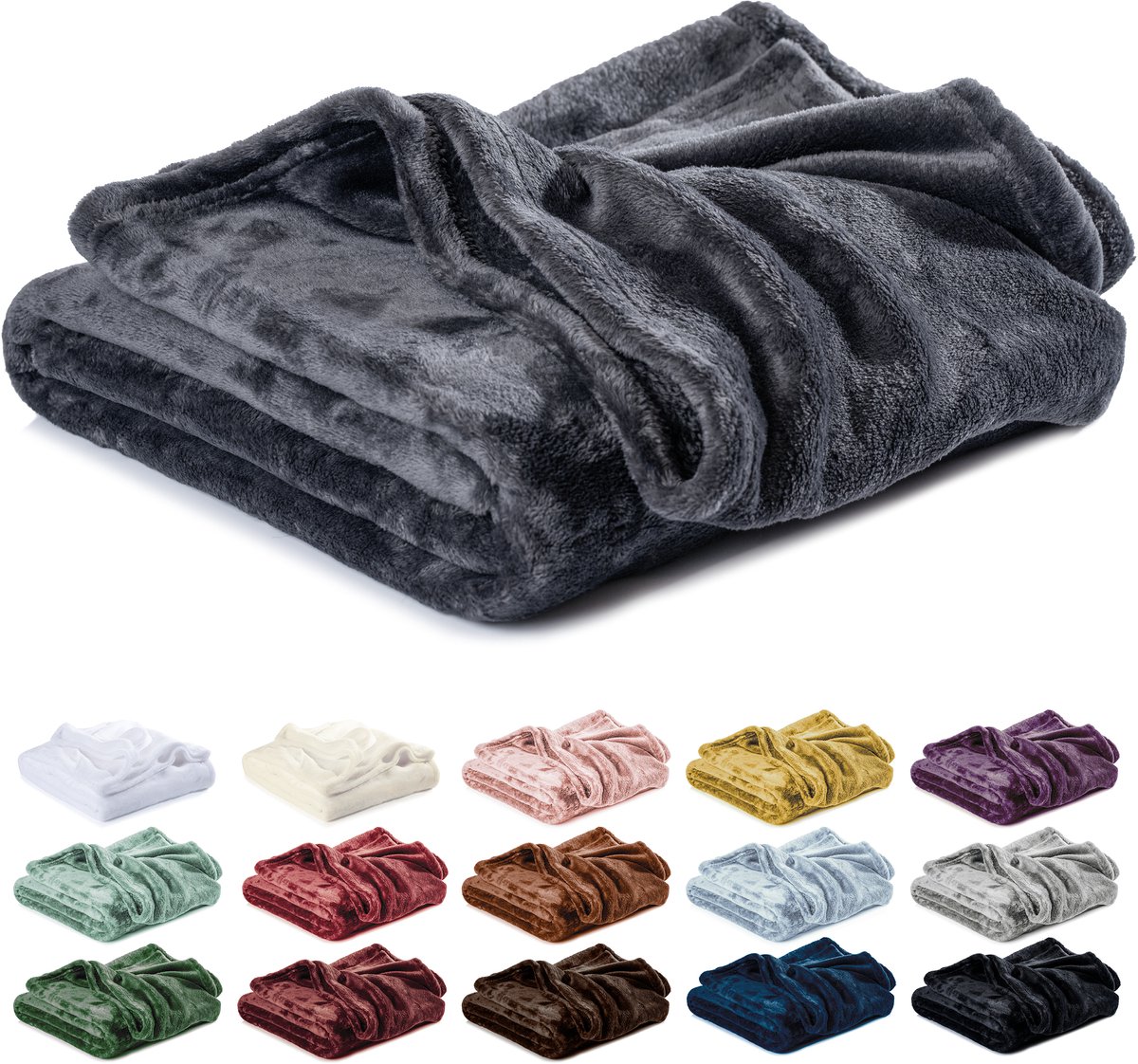 Lavea® Fleece Deken 150x200 cm – 1-persoons, Zacht – Warme Knuffeldeken van Pluizige Microvezel voor Bank en Bed, Ademend en Wasbaar – Antraciet