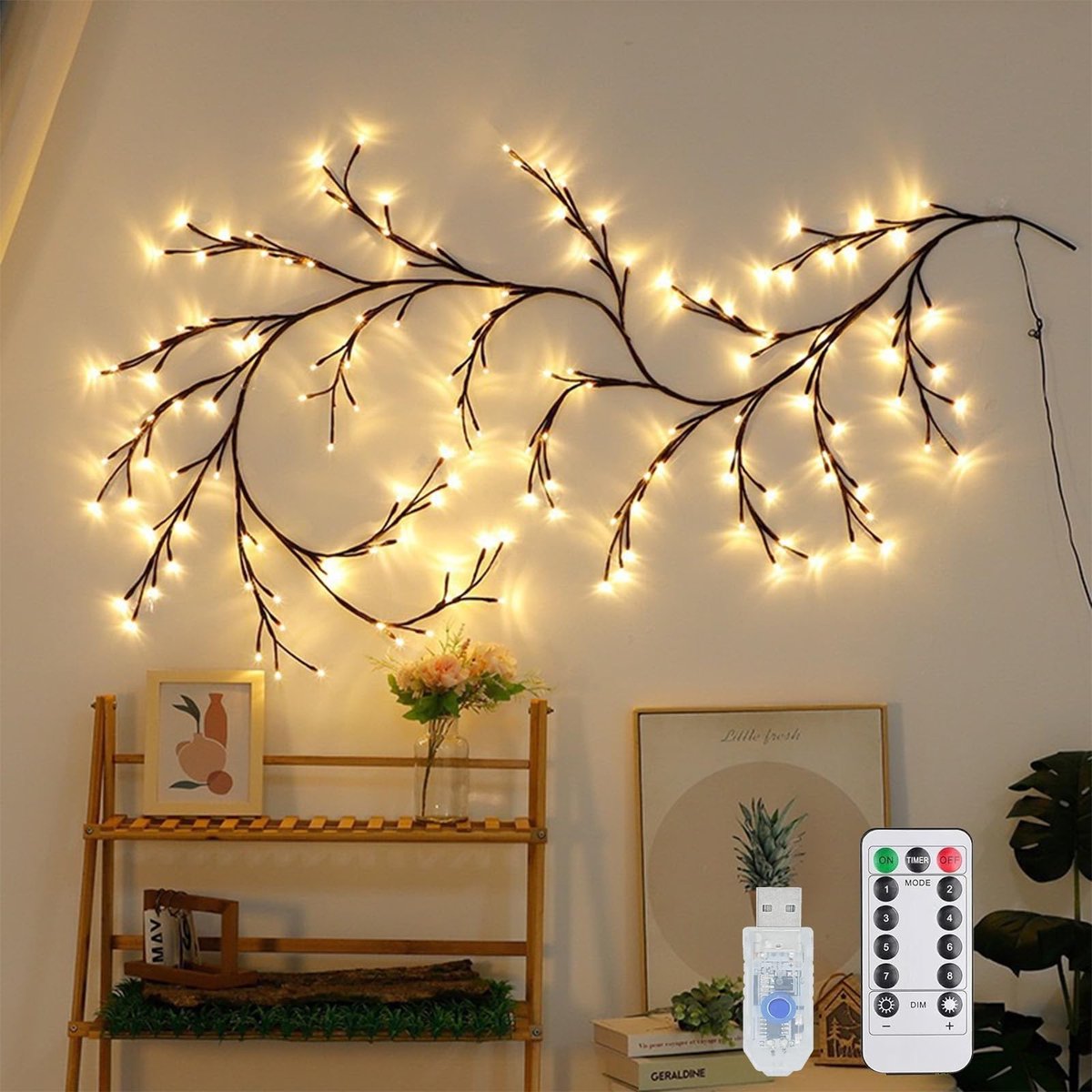 Dailygoods - Lichtslinger - LED Lichttakken - Buigbare Kunstmatige Boomtakken - Decoratie voor Slaapkamer - 72 LED's - Muur Decoratie
