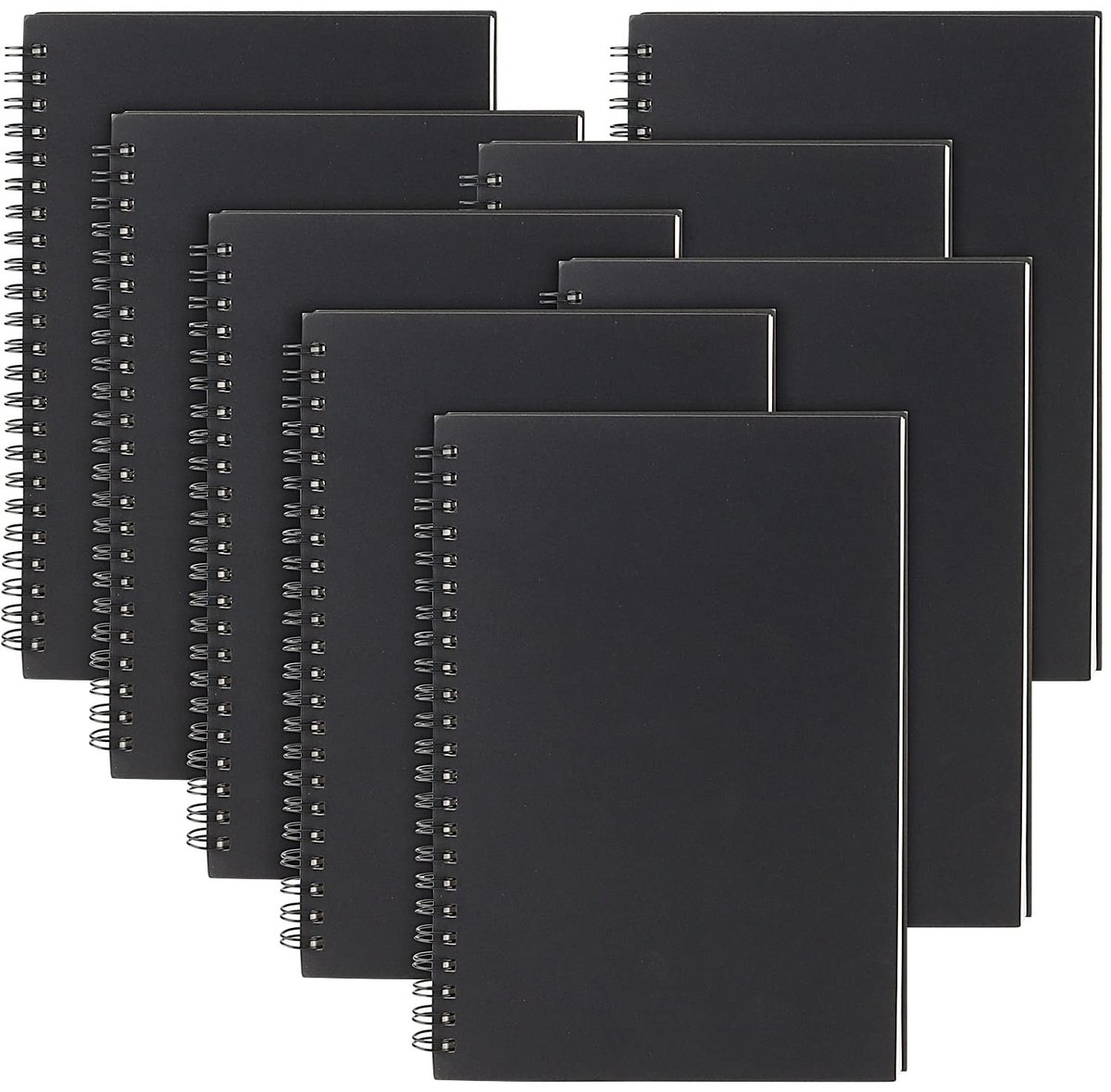 Dailygoods- Spiraalschetsboek A5 - 8 Packs - Gelinieerd - Zwart - 60 Vellen/120 Pagina's - Oogbeschermend Papier - Notitieboek