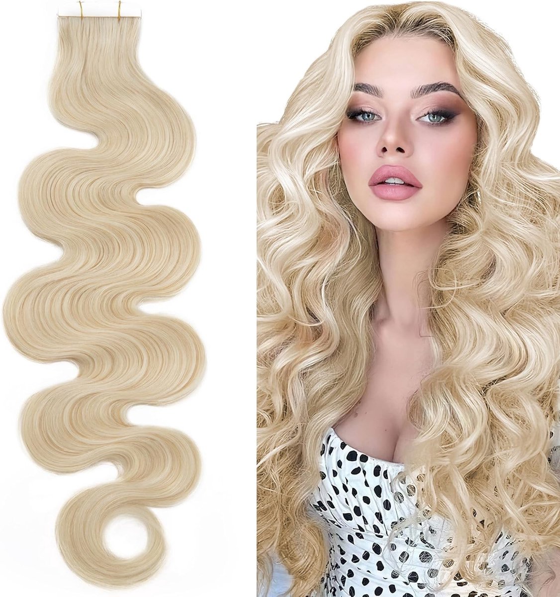 Echthaar Tape Extensions voor Haarverlenging - Invisible Seamless Skin Weft - 50GR/20PCS Gewellt Platinumblond 14" (35cm) - Natuurlijke Look en Gemakkelijk aan te brengen