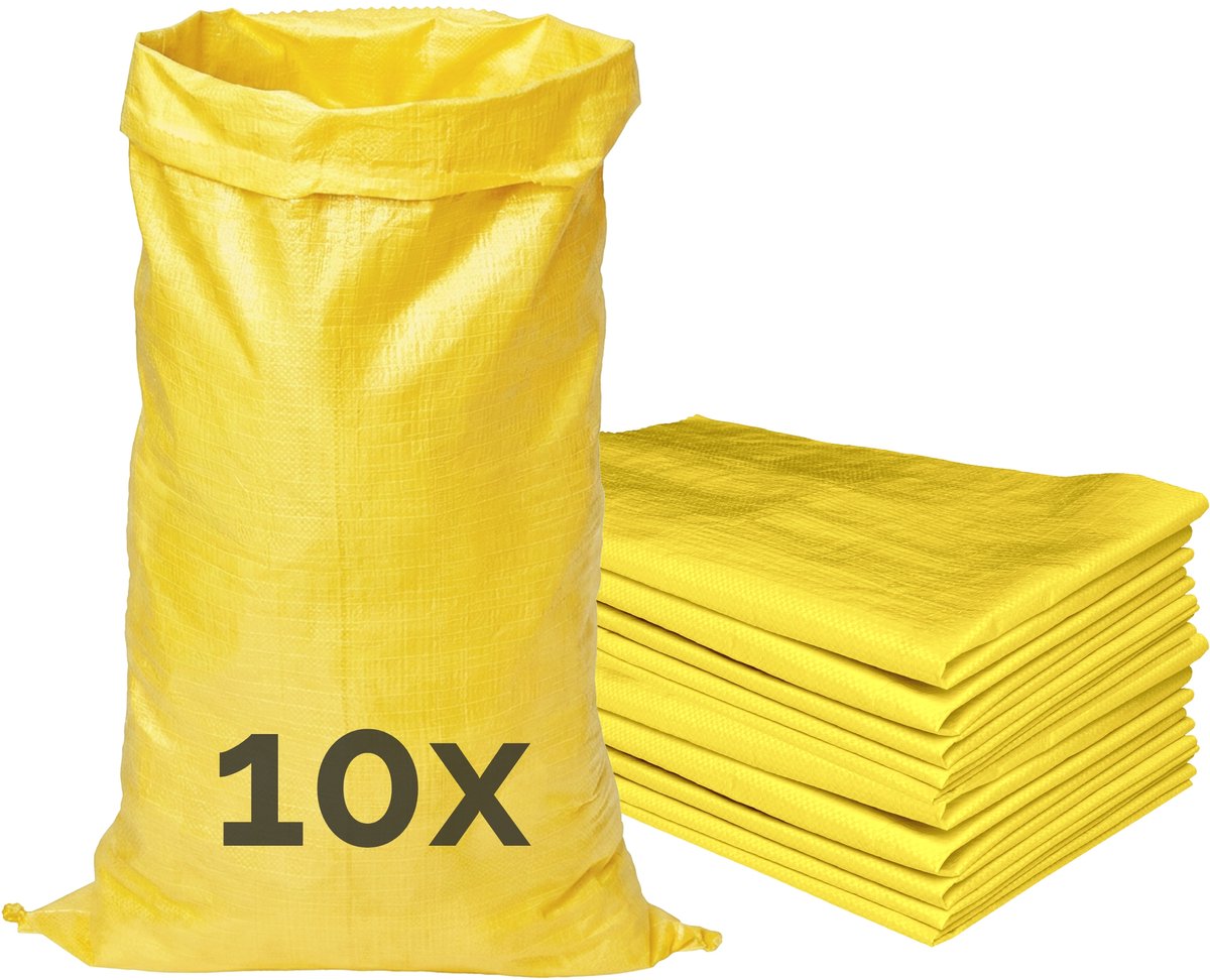 Garronda - Polypropyleen Zak Geel - 105 x 65 cm - 10 Stuks – Tuinafvalzak - Geweven Zakken van PP - Voor zand en opslag – Scheurvast - Belastbaar tot 50 kg – Veelzijdig inzetbaar – Zandzakken – Tuinzak – Hoogwaterbescherming – GD-ROM-Bag80