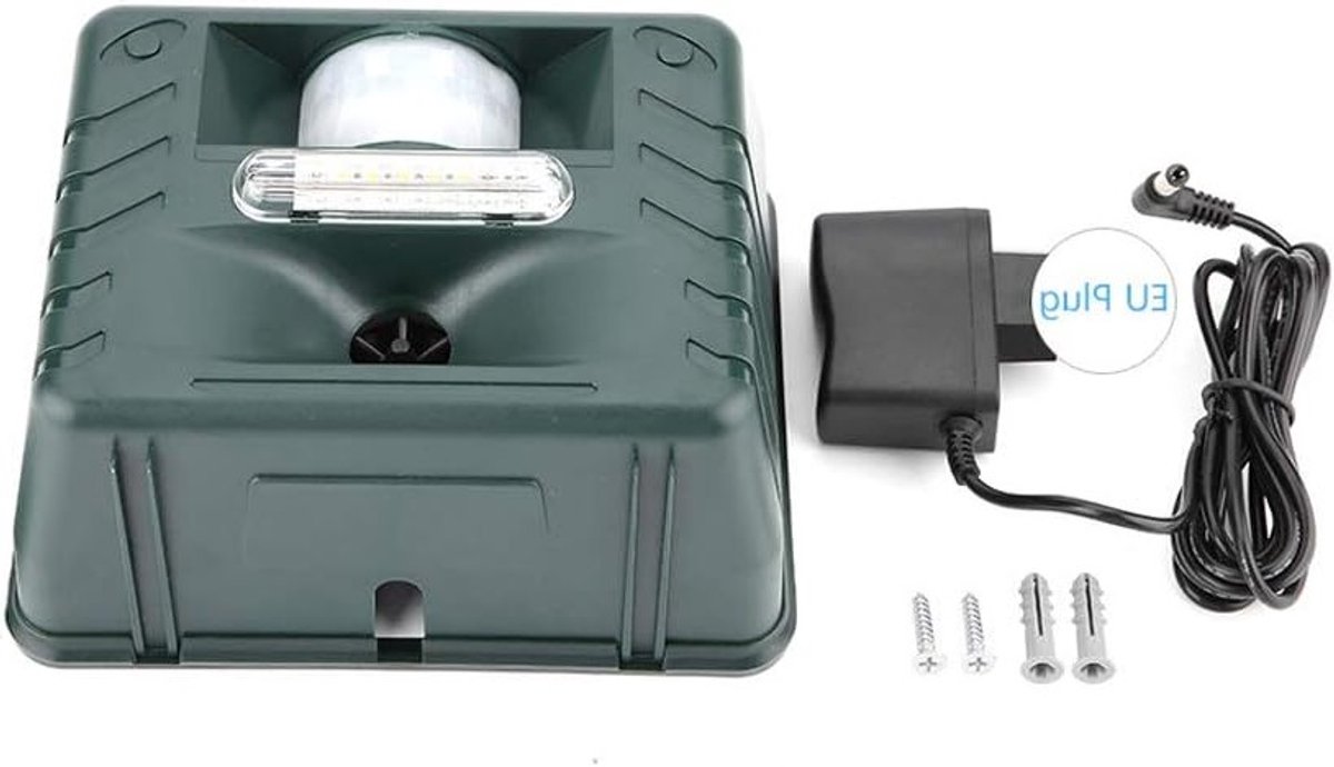 Ultrasone Dierafschrikker met 4 Alarmgeluiden voor Buitengebruik, Effectieve Ongediertebestrijding en Vogelpreventie (EU Plug 220V)