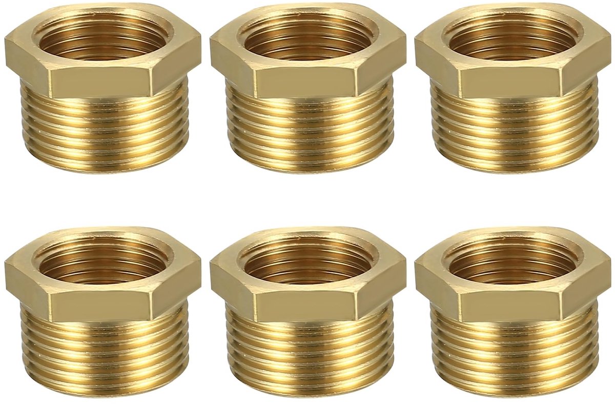 Dailygoods - Verloopstuk 1/2 Inch naar 3/4 Inch - Adapter voor Buizen - Messing - 6 Stuks - Corrosiebestendig - Geschikt voor Diverse Toepassingen