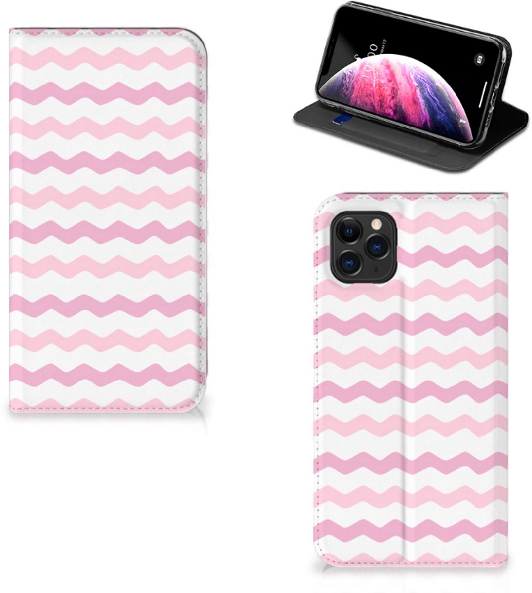 Apple iPhone 11 Pro Max Hoesje met Magneet Waves Roze