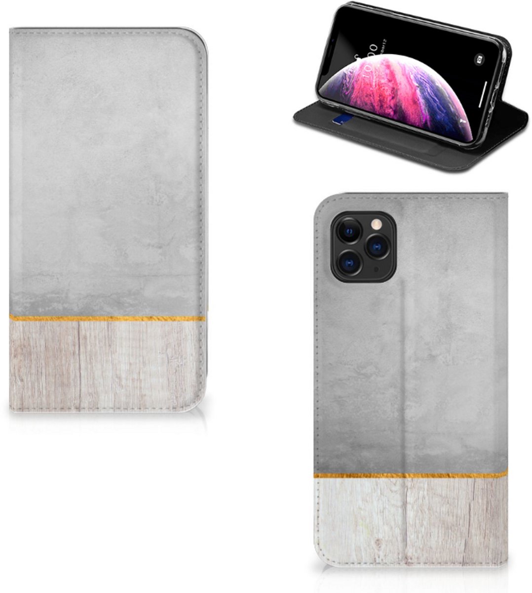 Apple iPhone 11 Pro Max Book Wallet Case Wood Concrete
