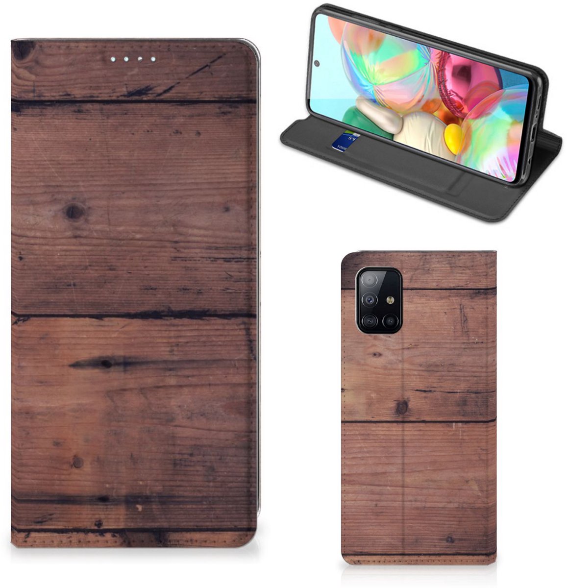 Book Case voor Samsung Galaxy A71 Book Wallet Case Old Wood