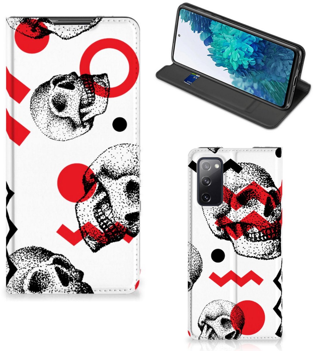 Mobiel BookCase Samsung Galaxy S20 FE Skull Red