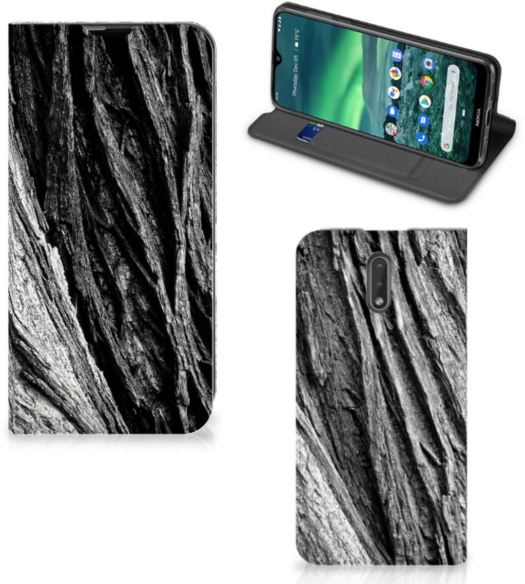Book Case voor Book Wallet Case Nokia 2.3 Boomschors Grijs