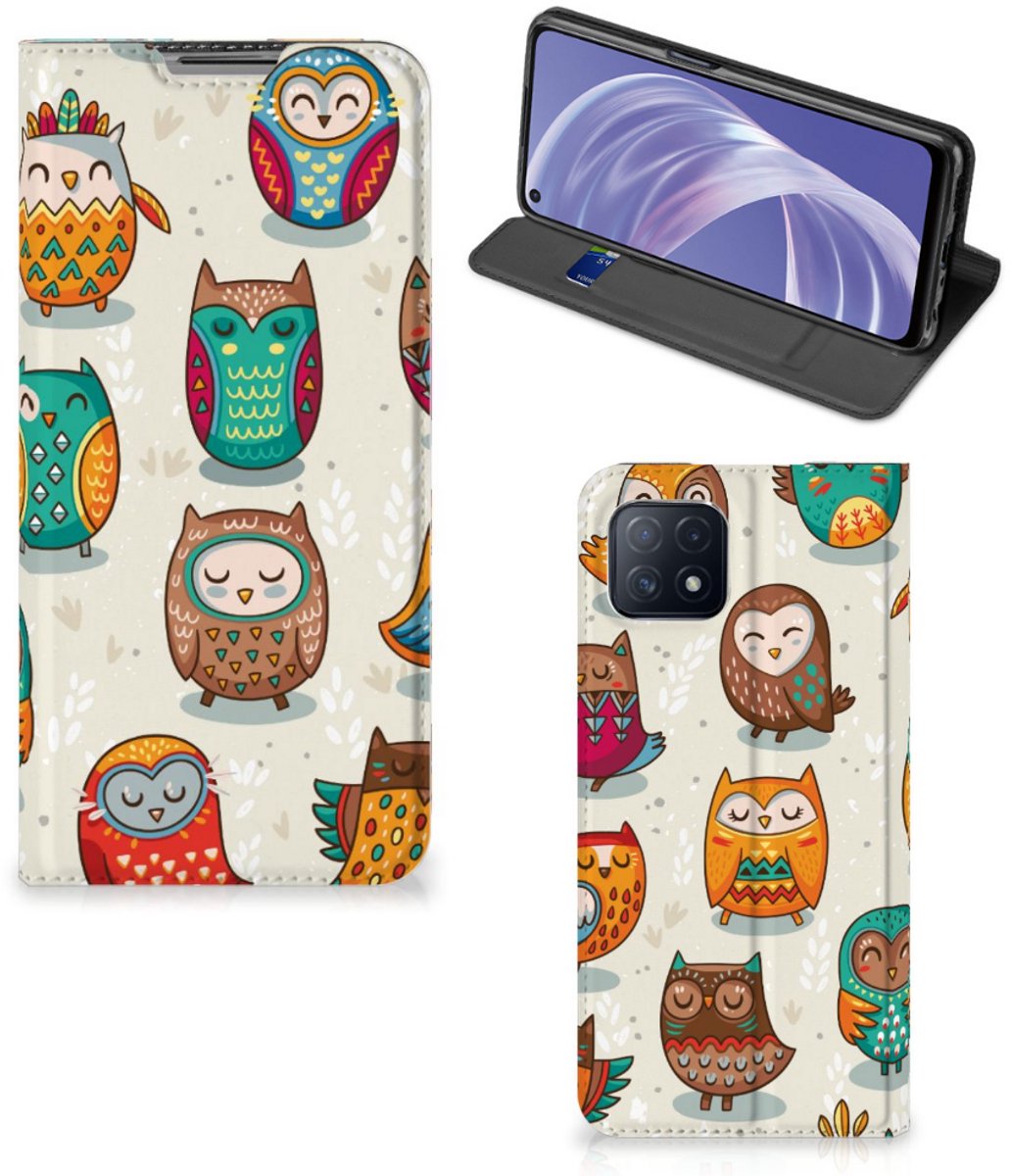 OPPO A73 5G Hoesje maken Vrolijke Uilen