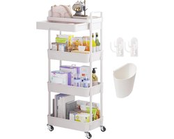 DnA® Keukentrolley - Keukentrolley op Wieltjes - Serveerwagen - Serveerwagen op Wieltjes - Wit - 40cm x 30cm x 78cm