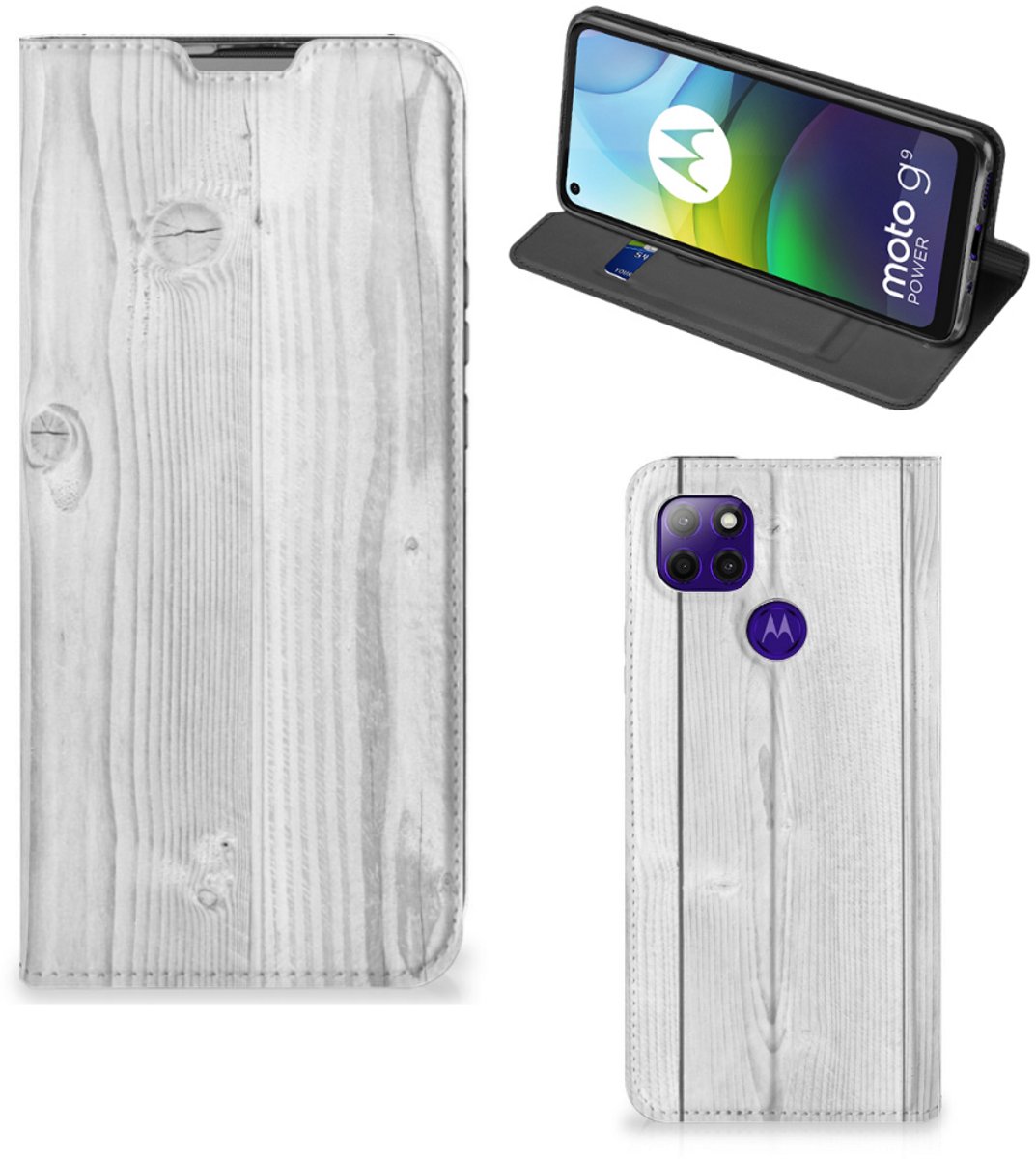Motorola Moto G9 Power Book Wallet Case White Wood