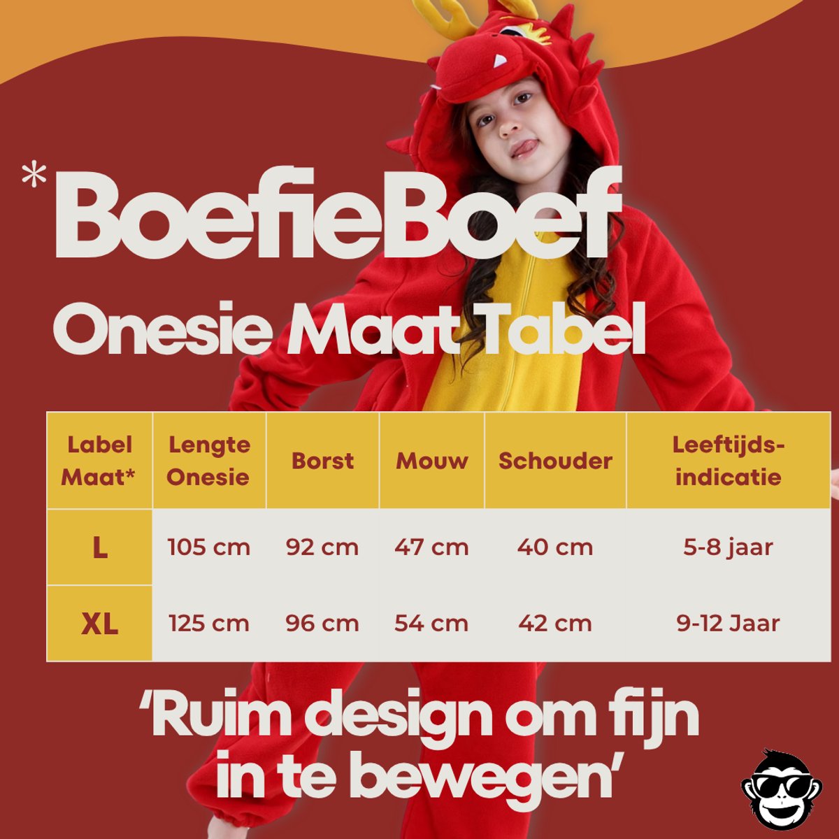 BoefieBoef Dieren Onesie Chinese Draak voor Kinderen 5-8 Jaar – Pyjama Dieren Verkleedpak – Warme Flanel Jumpsuit met Capuchon – Knuffelpak & Huispak – Zwemles – Carnaval, Halloween & Sinterklaas Cadeau – Jongens & Meisjes - Rood Geel — afbeelding 5