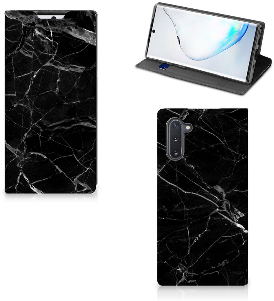 Samsung Galaxy Note 10 Standcase Marmer Zwart - Origineel Cadeau Vader
