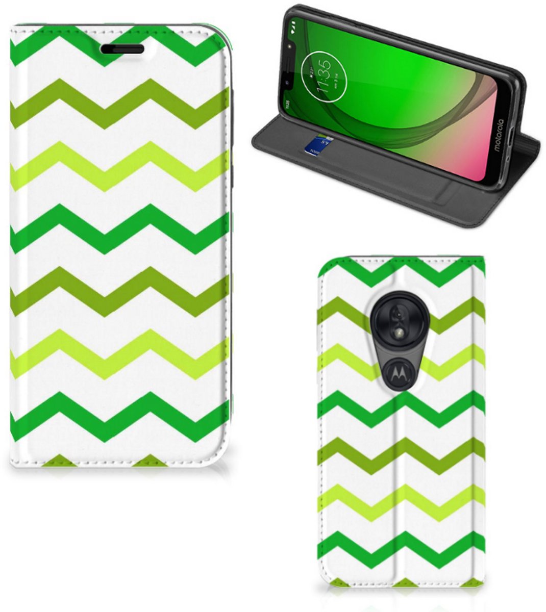 Motorola Moto G7 Play Hoesje met Magneet Zigzag Groen