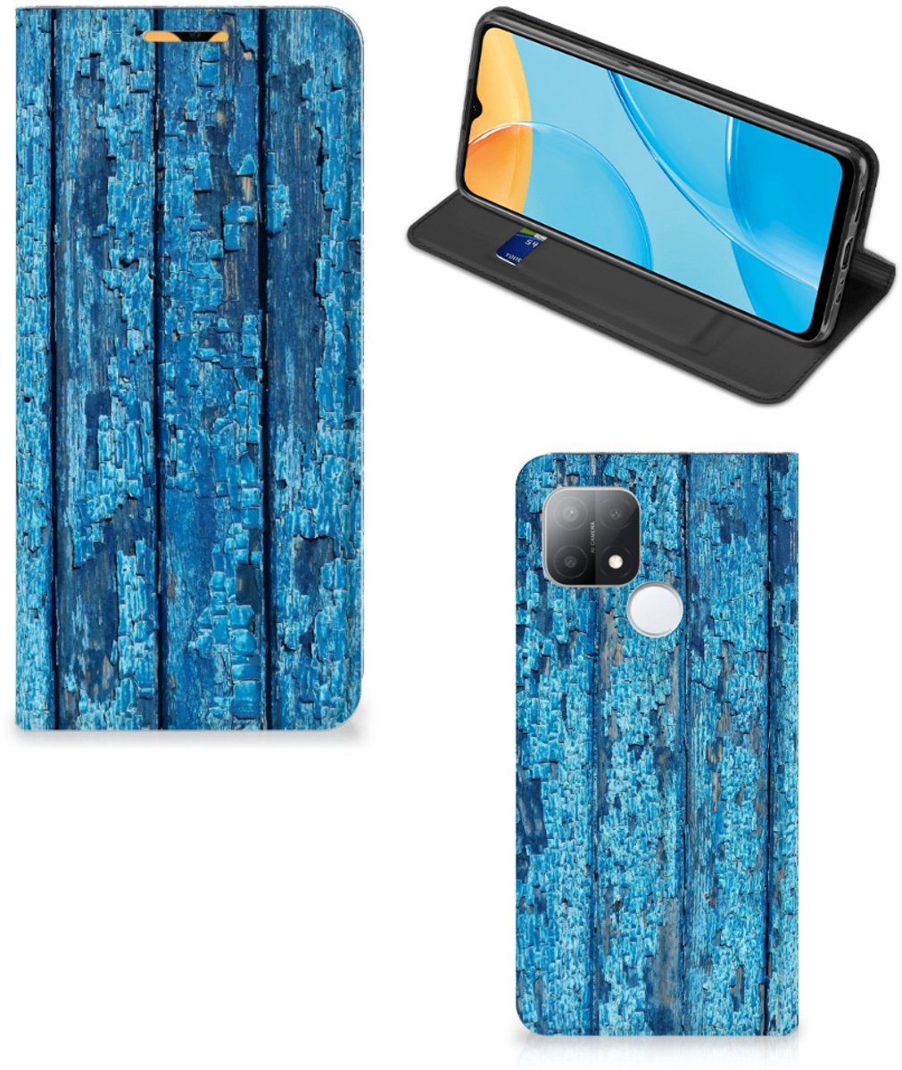 OPPO A15 Book Wallet Case Wood Blue