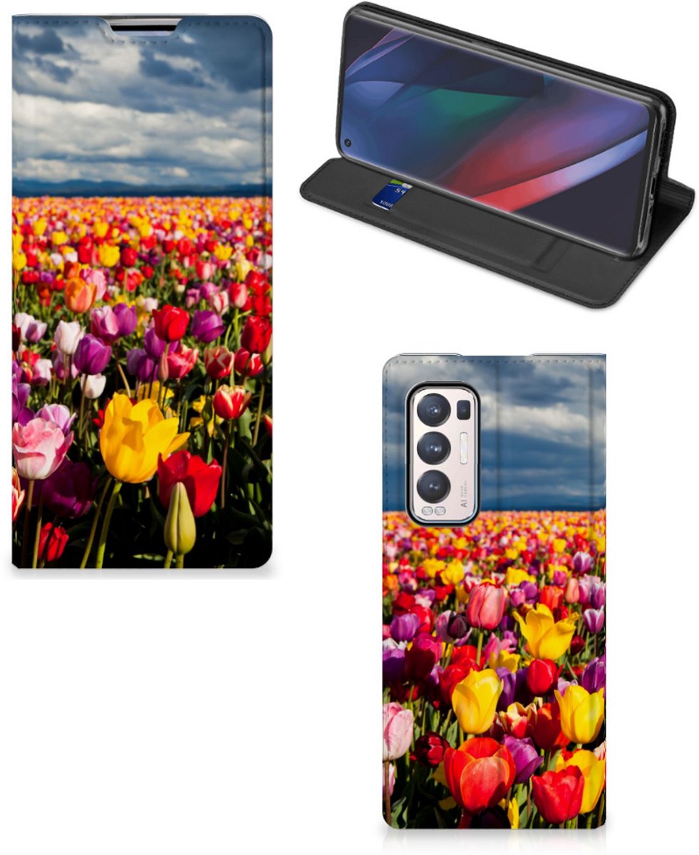 Standcase Hoesje voor OPPO Find X3 Neo Smart Cover Tulpen