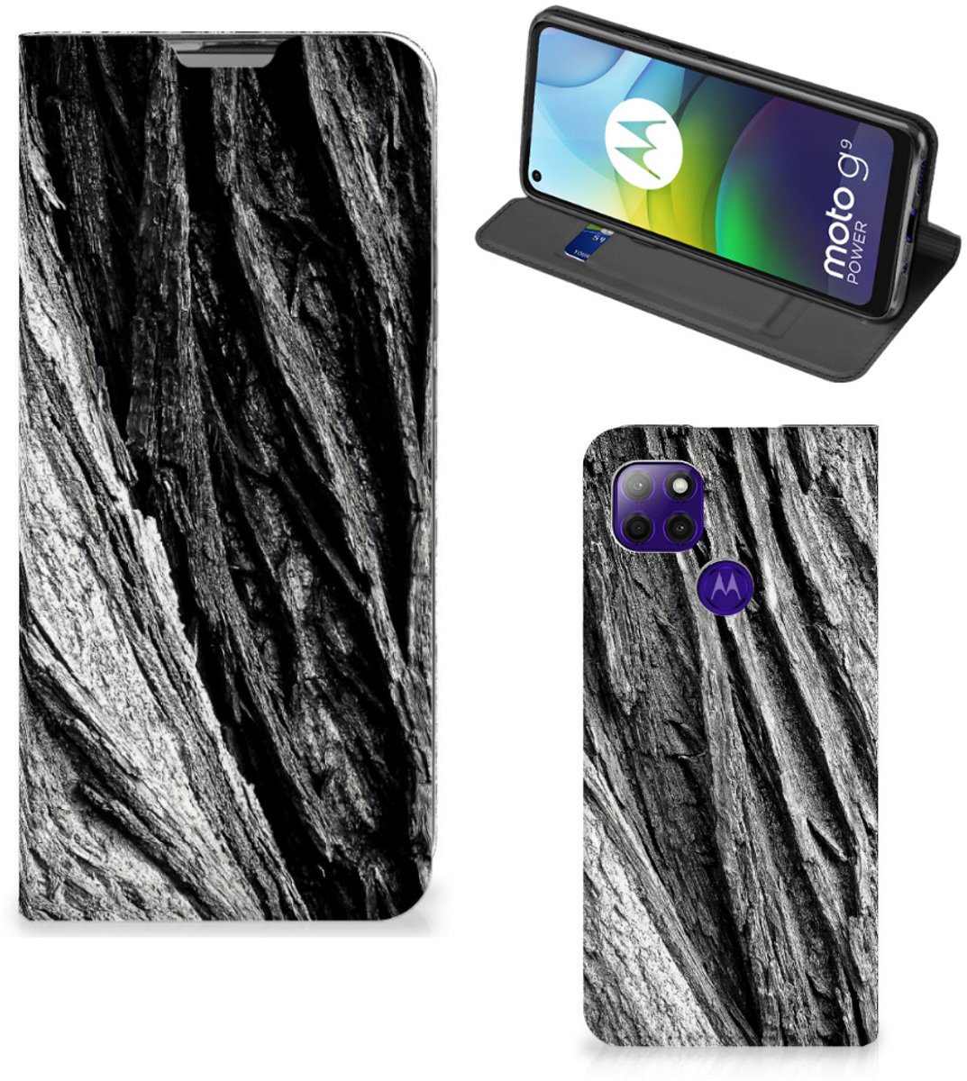 Book Wallet Case Motorola Moto G9 Power Boomschors Grijs