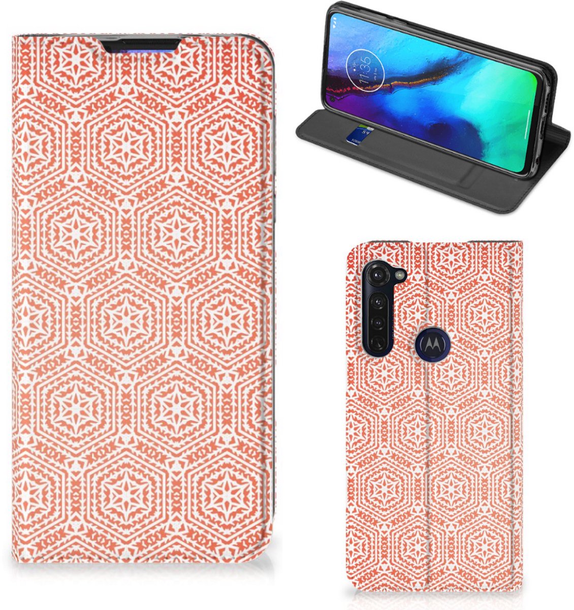 Motorola Moto G Pro Hoesje met Magneet Pattern Orange