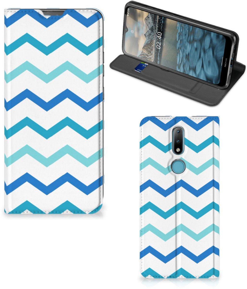Book Case voor Nokia 2.4 Hoesje met Magneet Zigzag Blauw